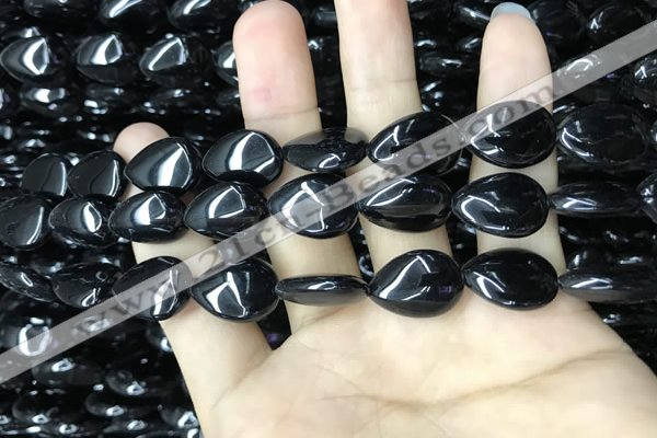 CAA2547 15.5 inches 10*14mm flat teardrop black agate beads wholesale