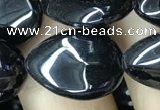 CAA2549 15.5 inches 13*18mm flat teardrop black agate beads wholesale