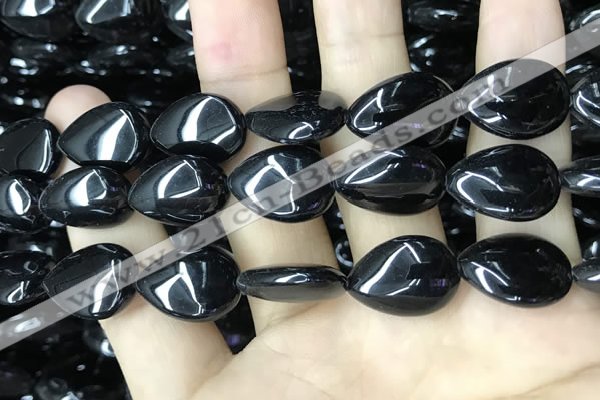 CAA2550 15.5 inches 15*20mm flat teardrop black agate beads wholesale