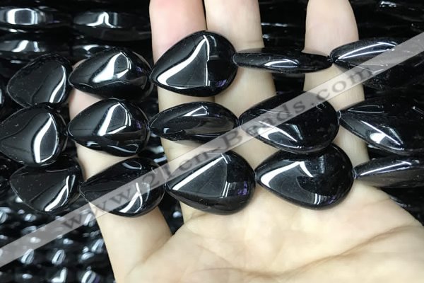 CAA2551 15.5 inches 18*25mm flat teardrop black agate beads wholesale