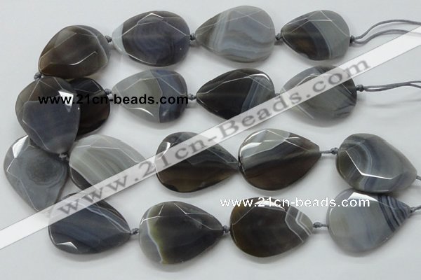 CAA256 15.5 inches 30*40mm faceted teardrop grey line agate beads