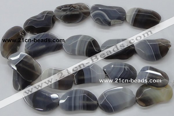 CAA257 15.5 inches 25*40mm faceted freeform grey line agate beads