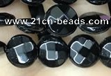 CAA2579 15.5 inches 8mm faceted coin black agate beads wholesale