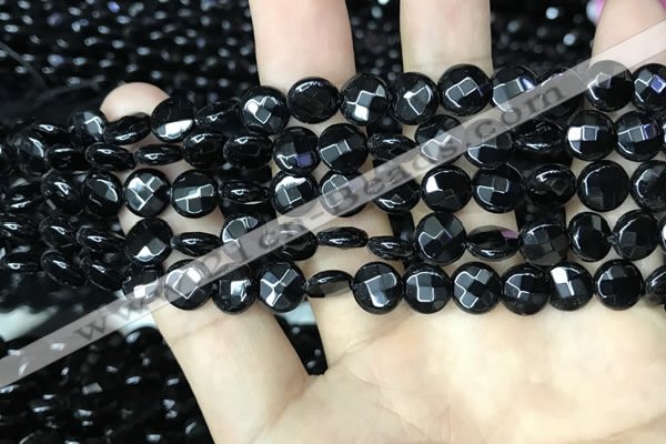 CAA2579 15.5 inches 8mm faceted coin black agate beads wholesale