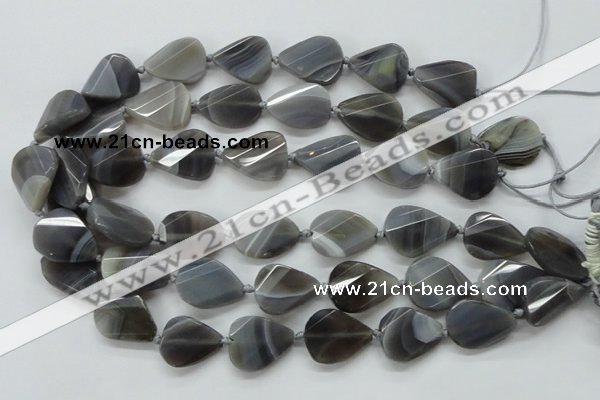 CAA258 15.5 inches 18*25mm twisted & faceted teardrop grey line agate beads