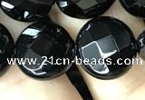 CAA2584 15.5 inches 18mm faceted coin black agate beads wholesale