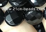 CAA2585 15.5 inches 20mm faceted coin black agate beads wholesale