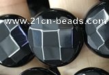 CAA2586 15.5 inches 25mm faceted coin black agate beads wholesale