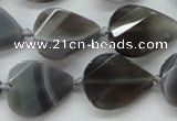 CAA259 15.5 inches 20*26mm twisted & faceted teardrop grey line agate beads