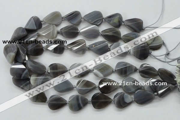 CAA259 15.5 inches 20*26mm twisted & faceted teardrop grey line agate beads