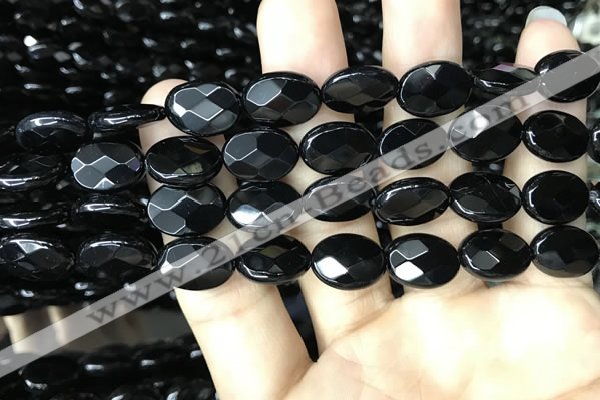 CAA2592 15.5 inches 10*14mm faceted oval black agate beads wholesale