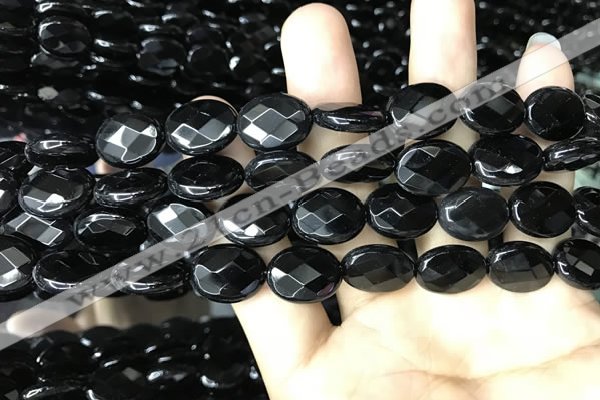 CAA2593 15.5 inches 12*16mm faceted oval black agate beads wholesale