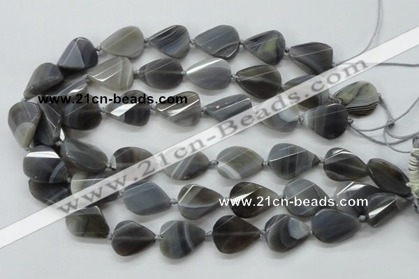 CAA260 15.5 inches 24*32mm twisted & faceted teardrop grey line agate beads