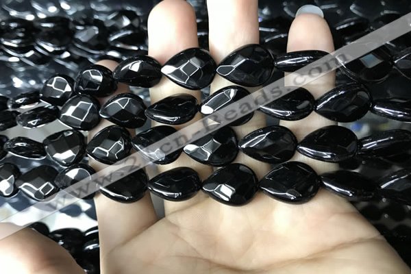 CAA2602 15.5 inches 12*16mm faceted flat teardrop black agate beads