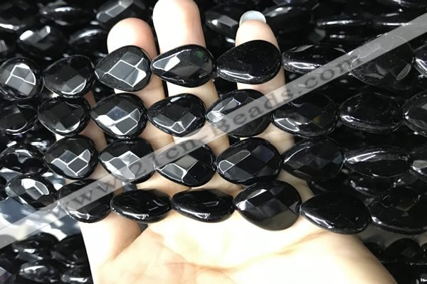 CAA2604 15.5 inches 15*20mm faceted flat teardrop black agate beads