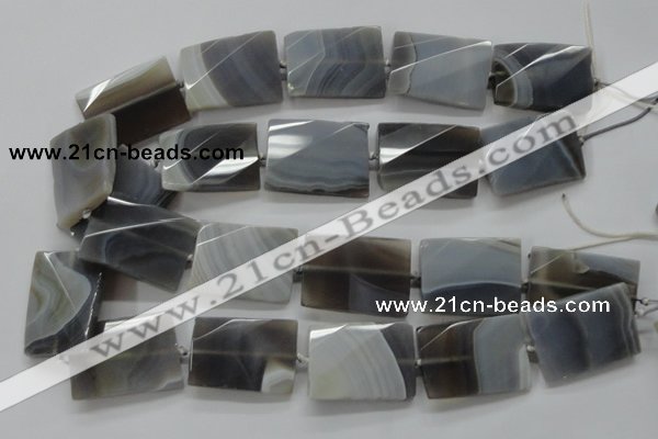 CAA261 20*30mm twisted & faceted rectangle grey line agate beads