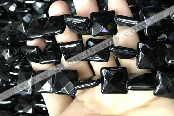 CAA2614 15.5 inches 25*25mm faceted square black agate beads