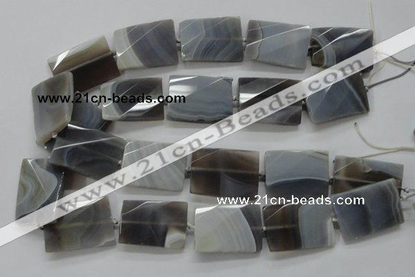 CAA262 25*35mm twisted & faceted rectangle grey line agate beads