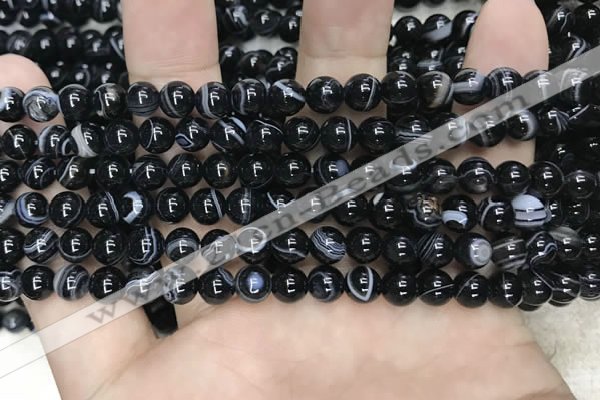 CAA2636 15.5 inches 6mm round banded black agate beads wholesale