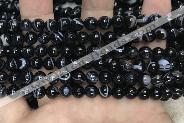 CAA2637 15.5 inches 8mm round banded black agate beads wholesale