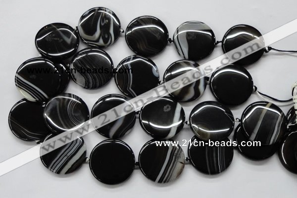 CAA264 15.5 inches 24mm flat round black line agate gemstone beads