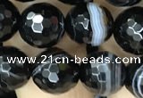 CAA2647 15.5 inches 10mm faceted round banded black agate beads