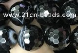 CAA2648 15.5 inches 12mm faceted round banded black agate beads