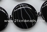 CAA265 15.5 inches 30mm flat round black line agate gemstone beads