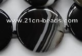 CAA266 15.5 inches 34mm flat round black line agate gemstone beads