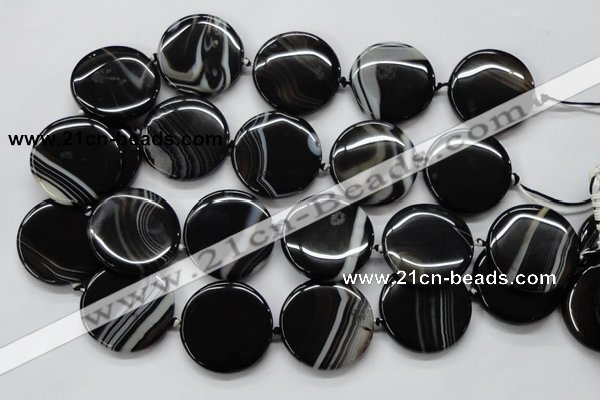 CAA266 15.5 inches 34mm flat round black line agate gemstone beads