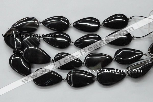 CAA270 15.5 inches 25*40mm flat teardrop black line agate beads