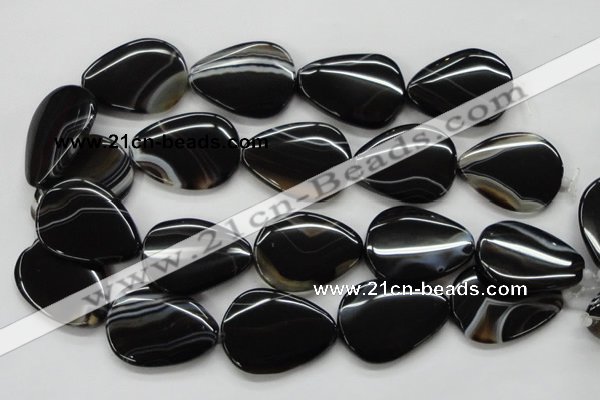 CAA271 15.5 inches 30*35mm flat teardrop black line agate beads