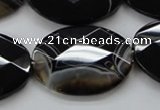 CAA275 15.5 inches 18*25mm faceted oval black line agate beads