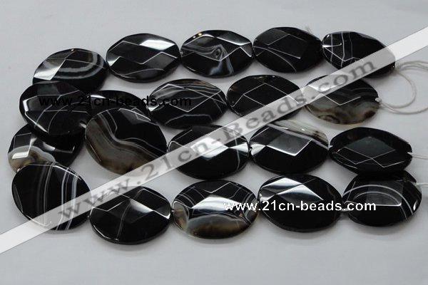 CAA275 15.5 inches 18*25mm faceted oval black line agate beads