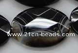 CAA276 15.5 inches 30*40mm faceted oval black line agate beads