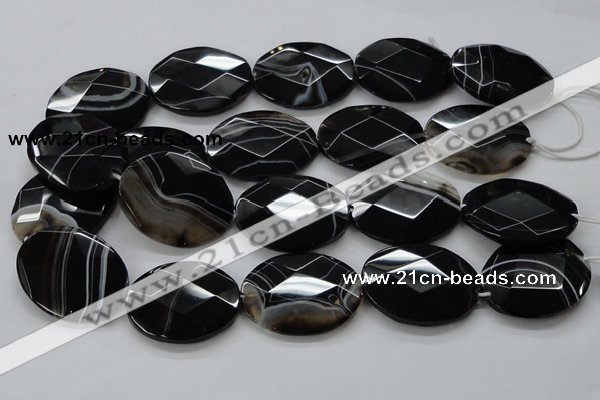 CAA276 15.5 inches 30*40mm faceted oval black line agate beads