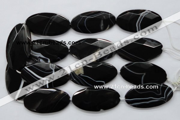 CAA277 15.5 inches 30*60mm faceted oval black line agate beads