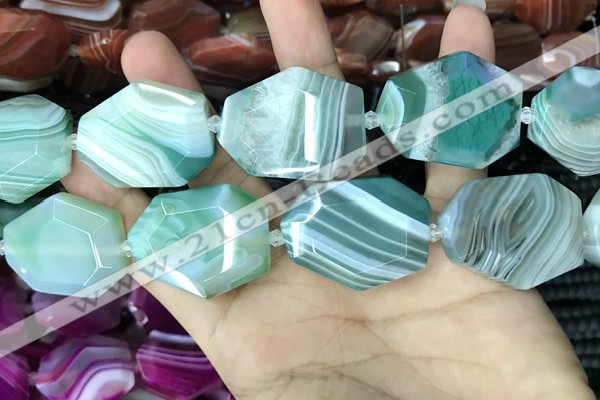 CAA2775 25*32mm - 27*35mm faceted freeform line agate beads