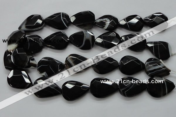 CAA278 15.5 inches 23*30mm faceted teardrop black line agate beads