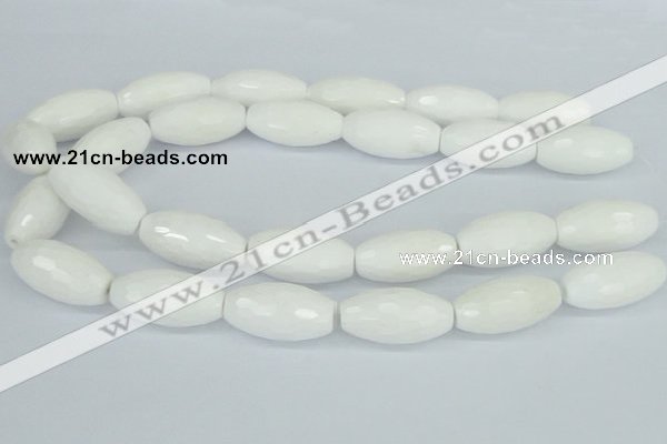 CAA28 15.5 inches 15*30mm faceted rice white agate gemstone beads