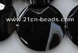 CAA281 15.5 inches 35mm faceted coin black line agate beads