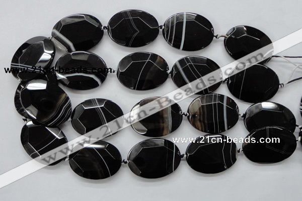 CAA282 15.5 inches 30*40mm faceted oval black line agate beads