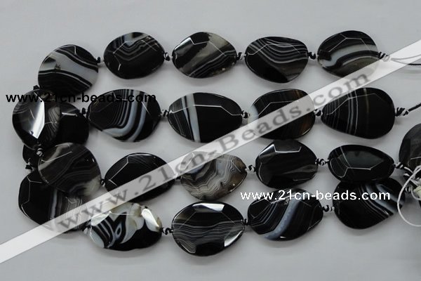 CAA284 15.5 inches 28*38mm faceted freeform black line agate beads