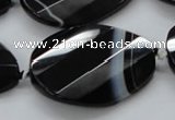 CAA285 28*38mm twisted & faceted teardrop black line agate beads