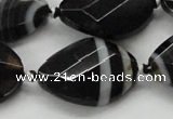 CAA286 22*30mm twisted & faceted oval black line agate beads