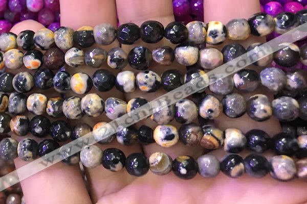 CAA2898 15 inches 6mm faceted round fire crackle agate beads wholesale