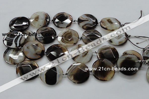 CAA290 15.5 inches 35mm faceted coin black line agate beads