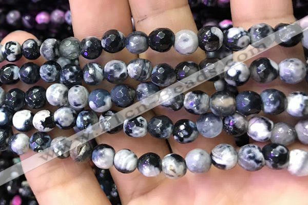 CAA2907 15 inches 6mm faceted round fire crackle agate beads wholesale