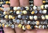 CAA2909 15 inches 6mm faceted round fire crackle agate beads wholesale