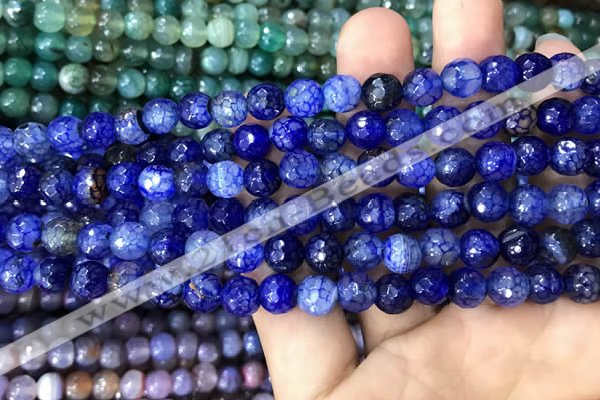 CAA2964 15 inches 8mm faceted round fire crackle agate beads wholesale